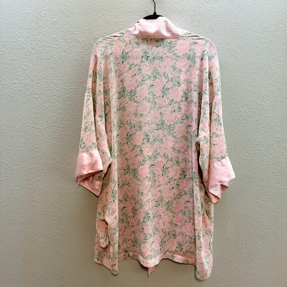 Victoria's Secret Gold Label Pink + Green Floral Satin Trim Tie Front Robe - OS - Picture 6 of 7